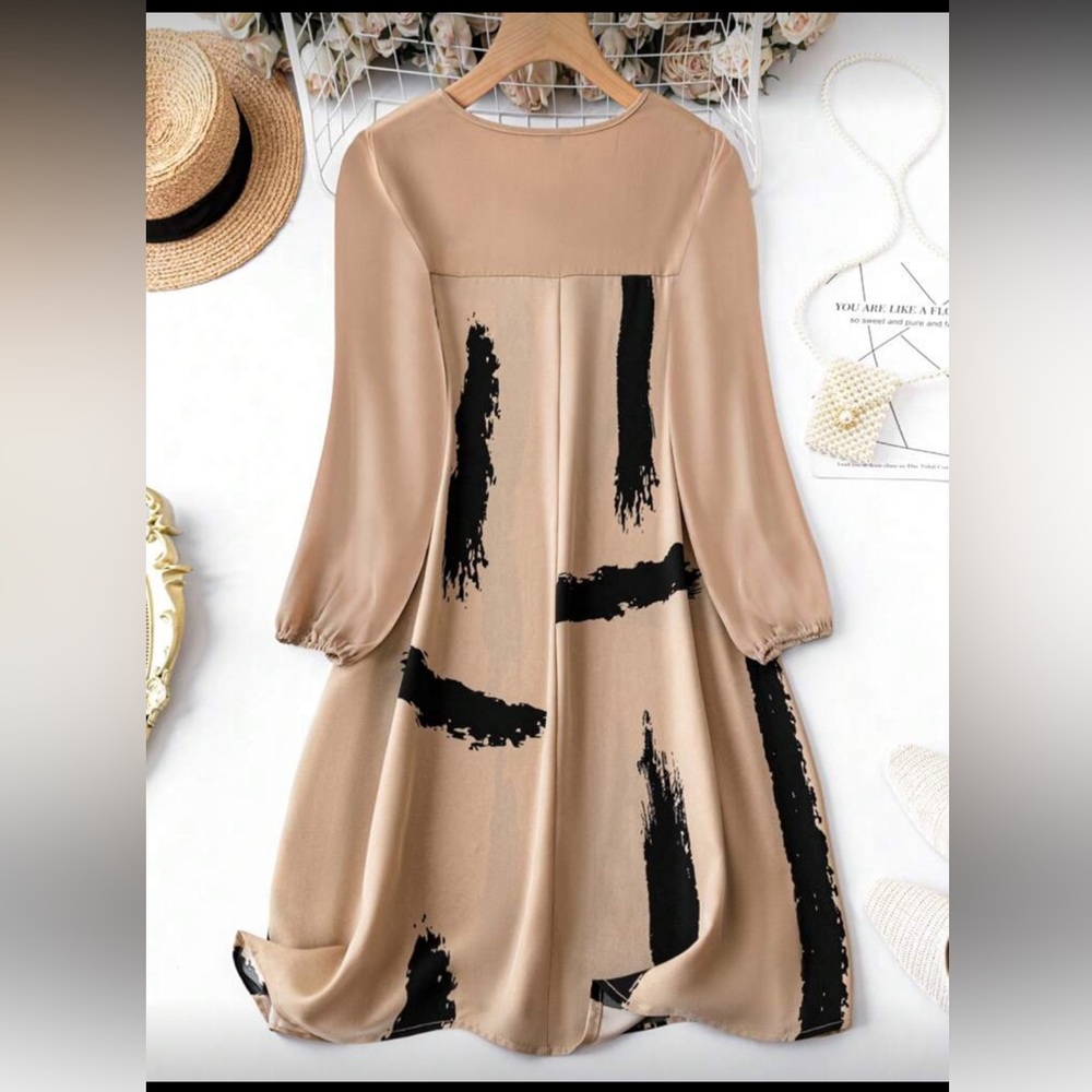 Chic Tan and Black Abstract Dress Plus Sz 16 nwt - Picture 2 of 4